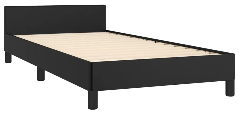 Estrutura de Cama Salu com Cabeceira em Couro Artificial Preto - 80x20