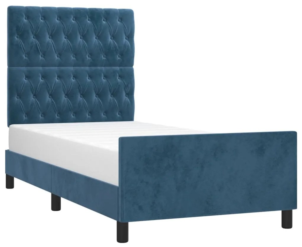 Estrutura de cama sem colchão 90x200 cm veludo azul-escuro