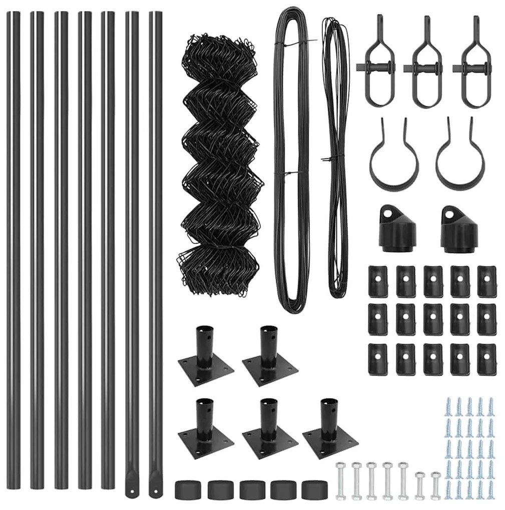 Conjunto de Postes de Cerca Prateado 10 x 0.4 m