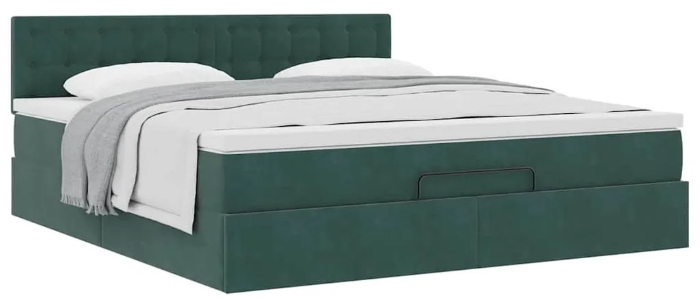 Estrutura de cama otomana com colchão 160x200 cm verde escuro