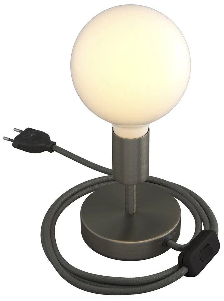 Alzaluce - metal table lamp with fabric cable, switch and 2 poles plug - 5 cm Titânio escovado