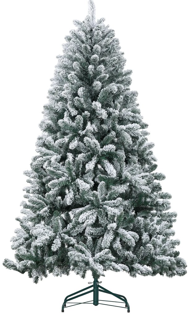 HOMCOM Árvore de Natal Artificial Nevado 180 cm com 796 Ramos e Suporte de Metal Árvore Natalina Nevado para Interior Verde