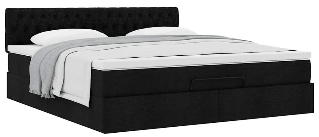 Estrutura de cama otomana com colchão 180x200 cm tecido preto