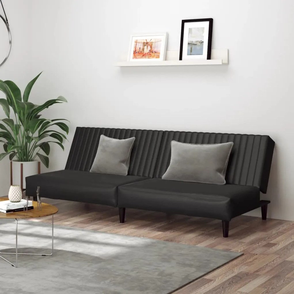 337660 vidaXL Sofá-cama de 2 lugares couro artificial preto