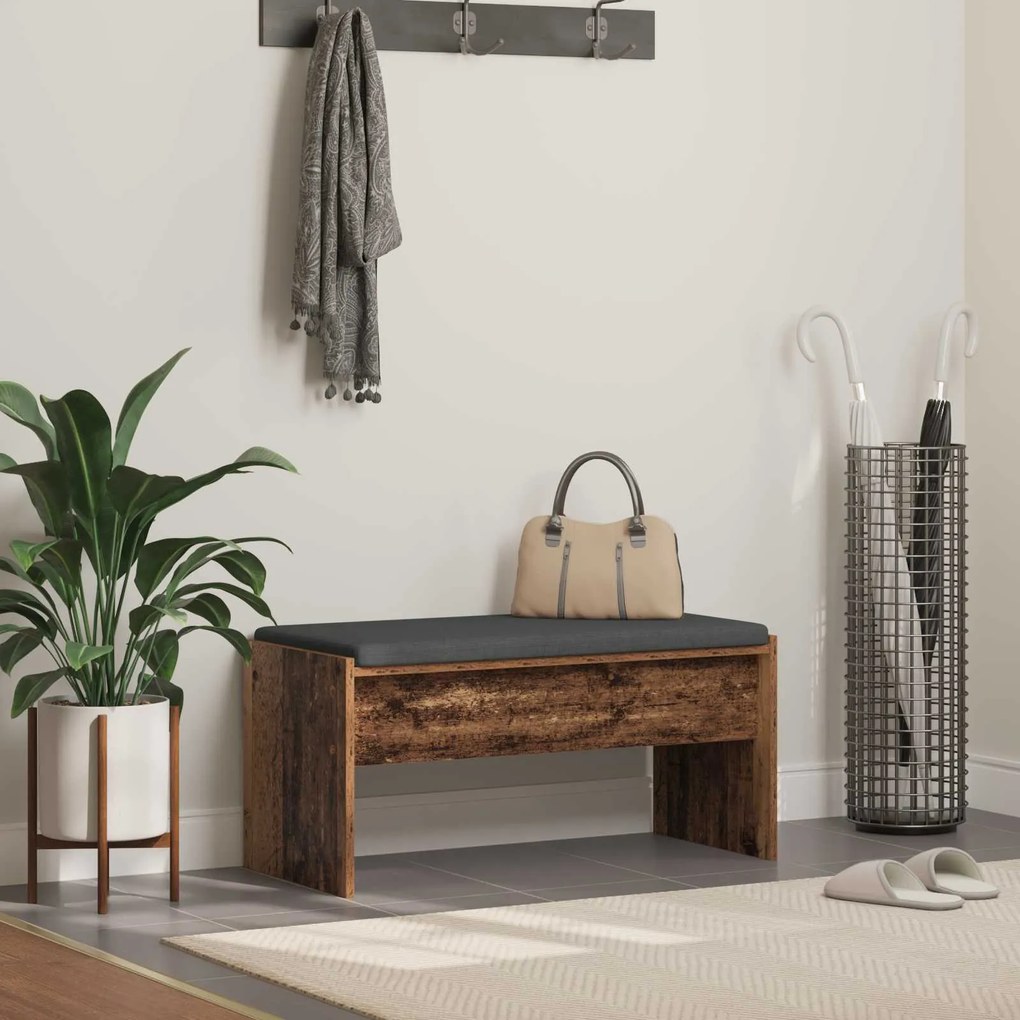 vidaXL Banco de Hall com almofada Madeira antiga 80 x 38 x 46 cm