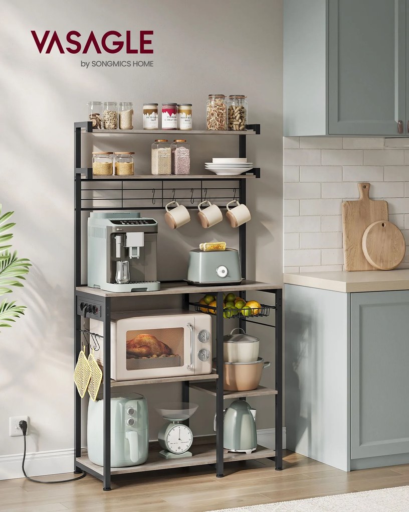 Armario de cozinha com tomadas e cesto 40 x 90 x 165,5 cm greige e Preto