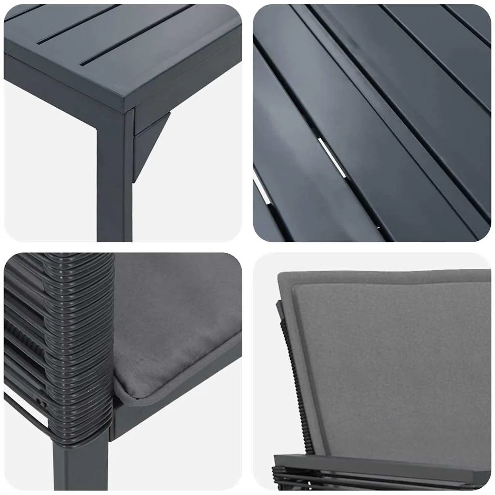Conjunto de Jantar com Almofadas Manual 9 pcs Antracite Médio