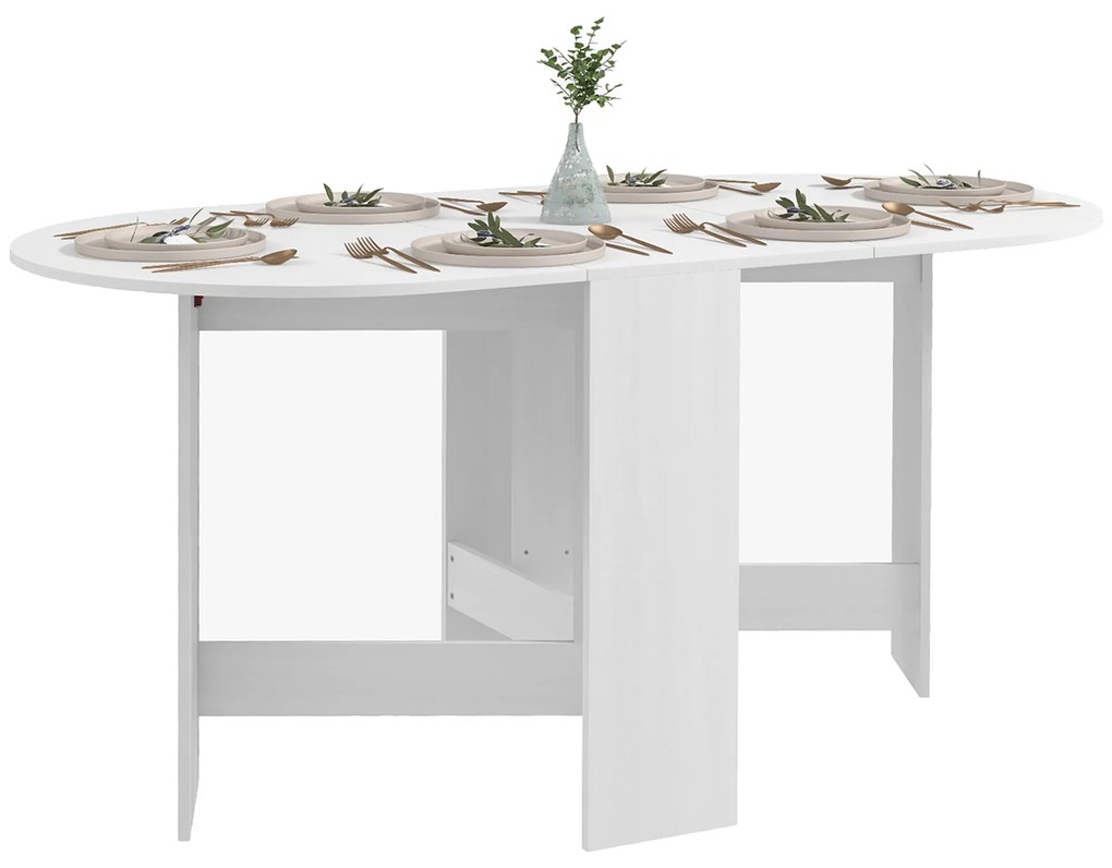 Mesa de Cozinha Dobrável Mesa de Jantar Dobrável Ovalada com Laterais Abatíveis Estilo Moderno 163x80x75 cm Branco