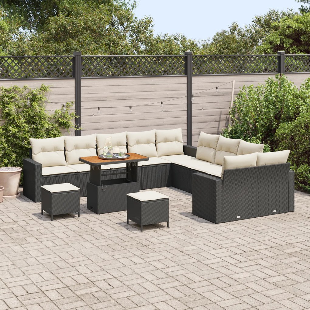 Conjunto de Sofás de Jardim vidaXL de 13 Peças com Almofadas Preto Rat