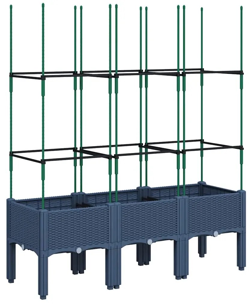 Vaso/floreira de jardim c/ treliça 120x40x142,5 cm PP cinzento azul