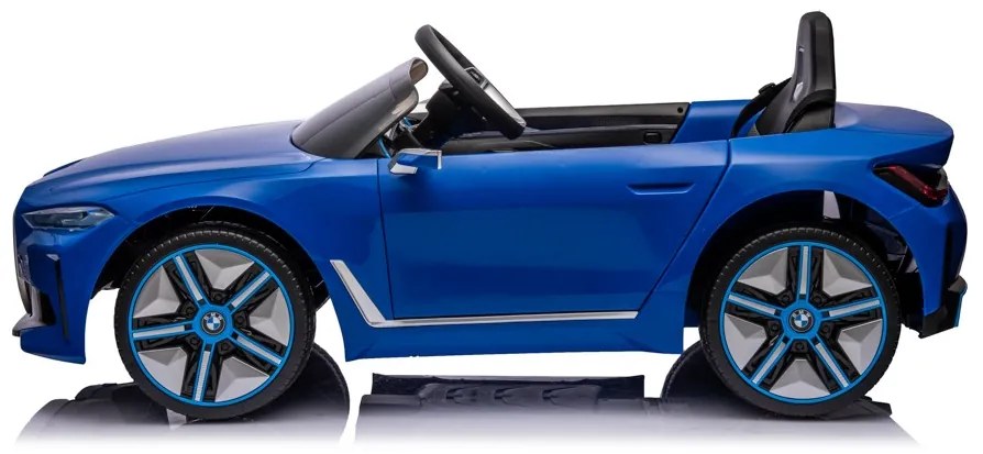 Carro elétrico bateria para Crianças BMW i4, 12 volts 4x4, módulo de música, banco em pele, pneus de borracha Azul