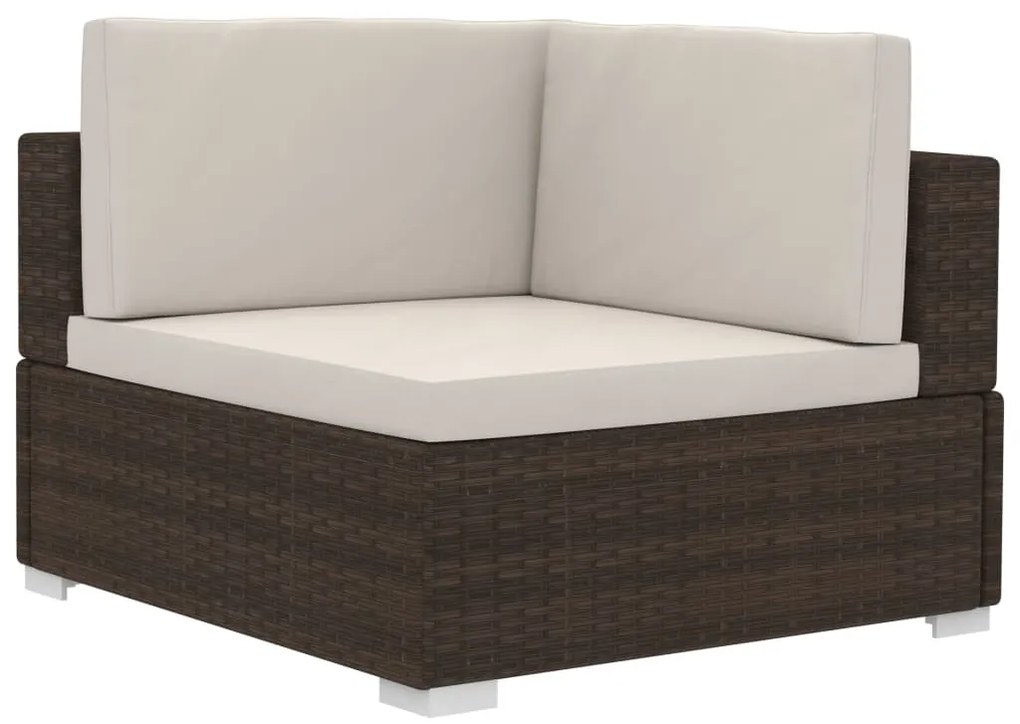 3 pcs conjunto sofás de jardim c/ almofadões vime PE castanho