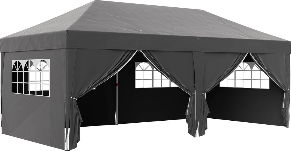 Outsunny Pavilhão aprox. 6x3m Estável Resistente ao Inverno Pop-up Pavilhão Dobrável com Janela Porta com Zíper Painéis Laterais Proteção UV | Aosom Portugal