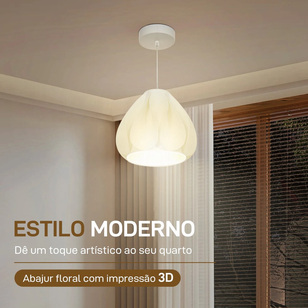 Candeeiro Suspenso Moderno Candeeiro de Teto com Ecrã de Impressão 3D Iluminação para Sala de Jantar Ø20,5x17,5 cm Branco