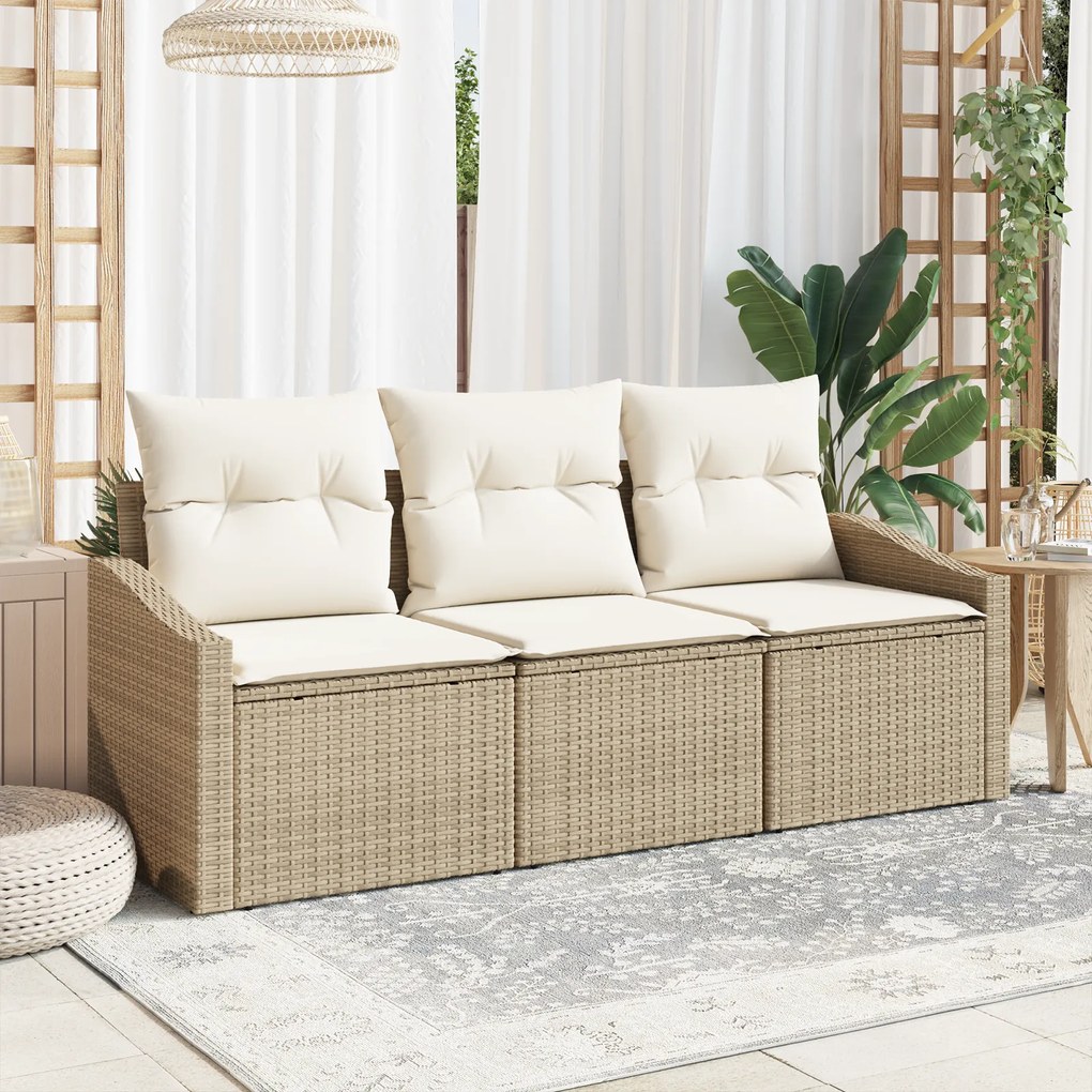 vidaXL Conjunto de Jantar para Jardim de 3 Peças com Almofadas Bege em Rattan Sintético