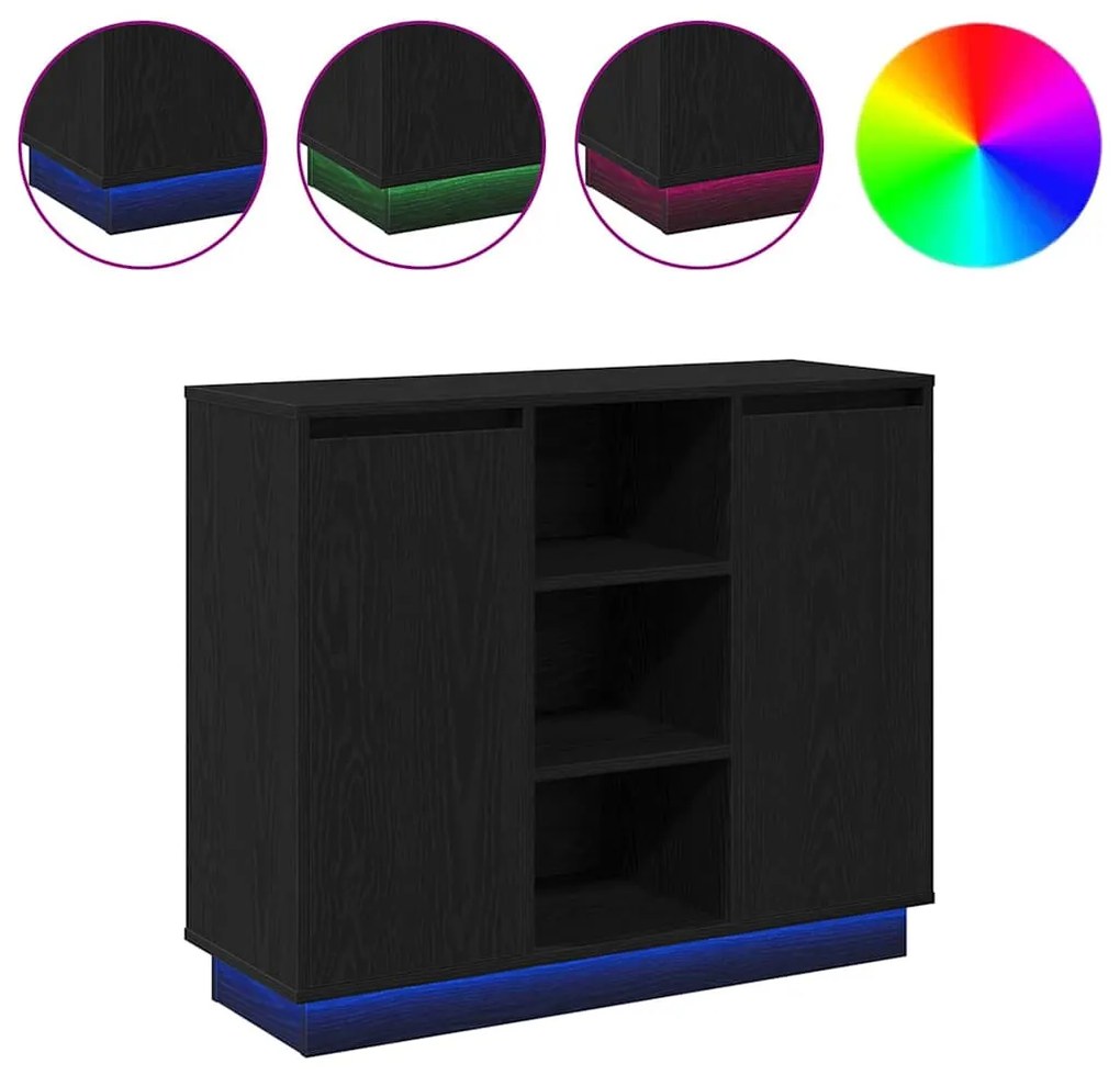 Sideboard com LED Carvalho Preto 90x32x75 cm Madeira de Engenharia