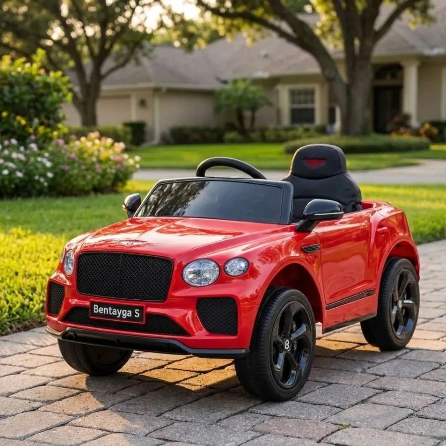 Carro elétrico para Crianças 12V Bentley Bentayga S, Rodas de espuma EVA, Assento Couro ecológico Vermelho