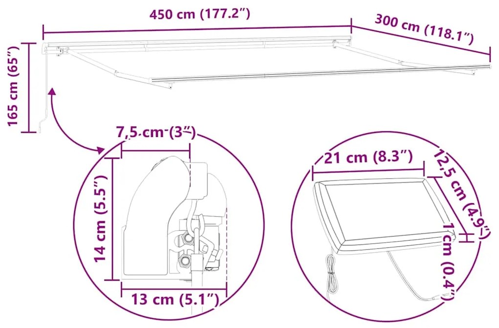 Toldo Retrátil Laranja e marrom 450 × 300 cm laranja e castanho