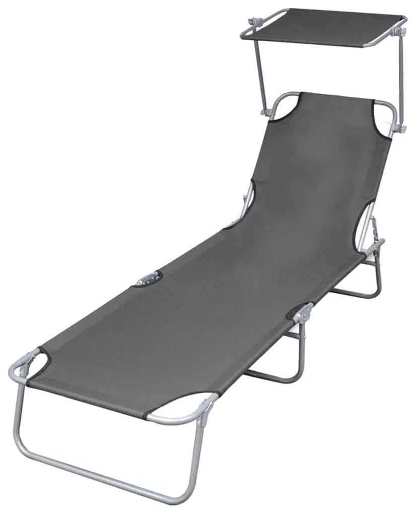 vidaXL Espreguiçadeira com toldo aço cinzento
