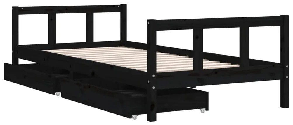 Estrutura cama infantil c/ gavetas 90x200 cm pinho maciço preto