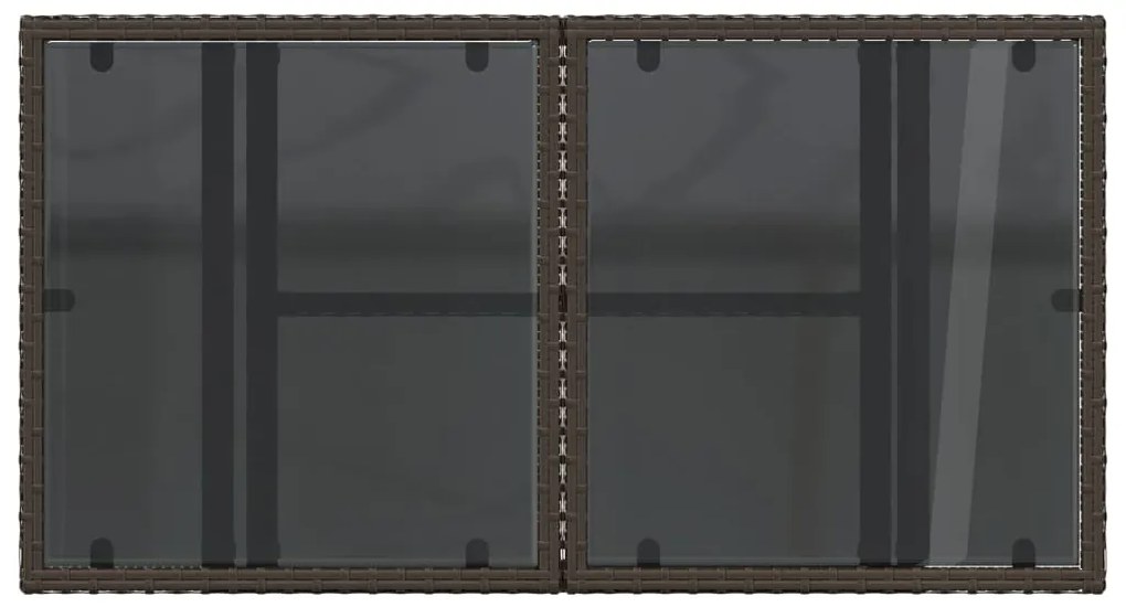 Mesa de jardim com tampo de vidro 100x55x73 cm vime PE castanho