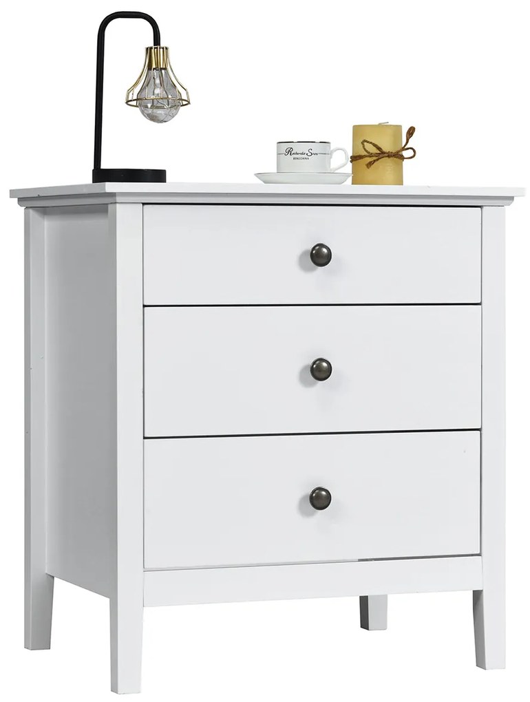 Mesa de Cabeceira "FREJA" com 3 Gavetas – Moderna, Branco – 60 x 45 x