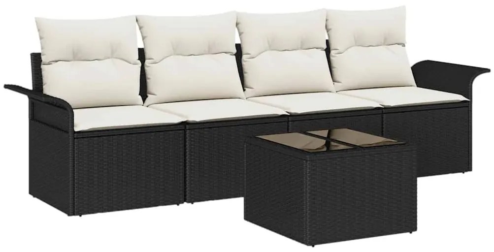 Conjunto de Sofá de Jardim 5 Peças com Almofadas - Rattan Poly Preto