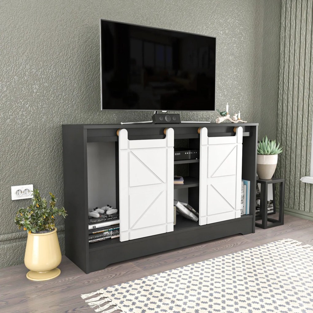 Móvel TV Ahris – Cinza e Branco – 140x35x85 cm