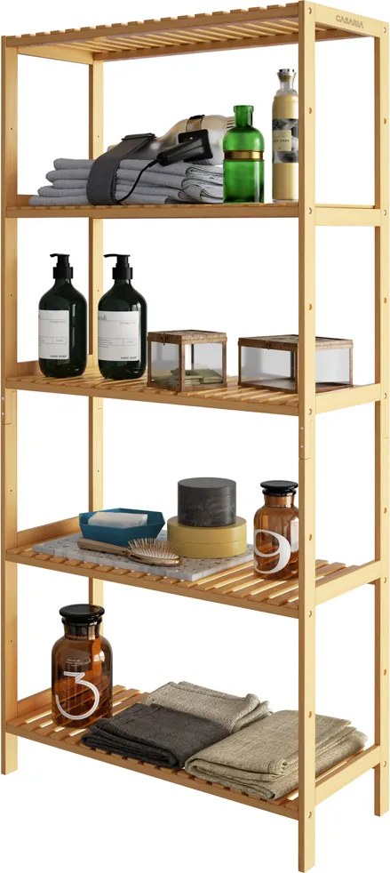 Estante de banho em bambu com prateleiras ajustáveis em altura 130 x 60 x 26 cm Castanho