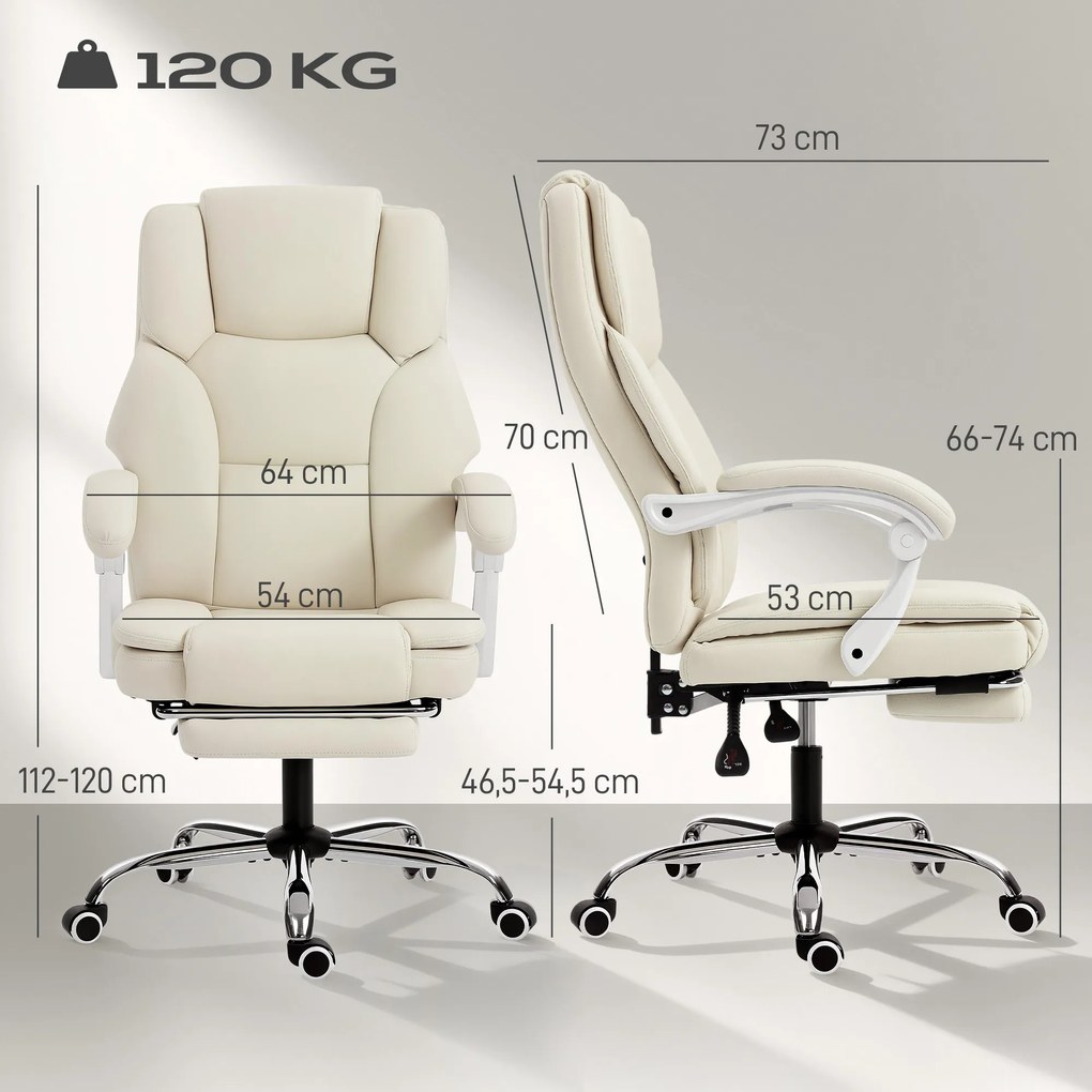 Cadeira de escritório ergonómica, cadeira de escritório com encosto reclinável, altura ajustável, 64x73x112-120 cm, bege