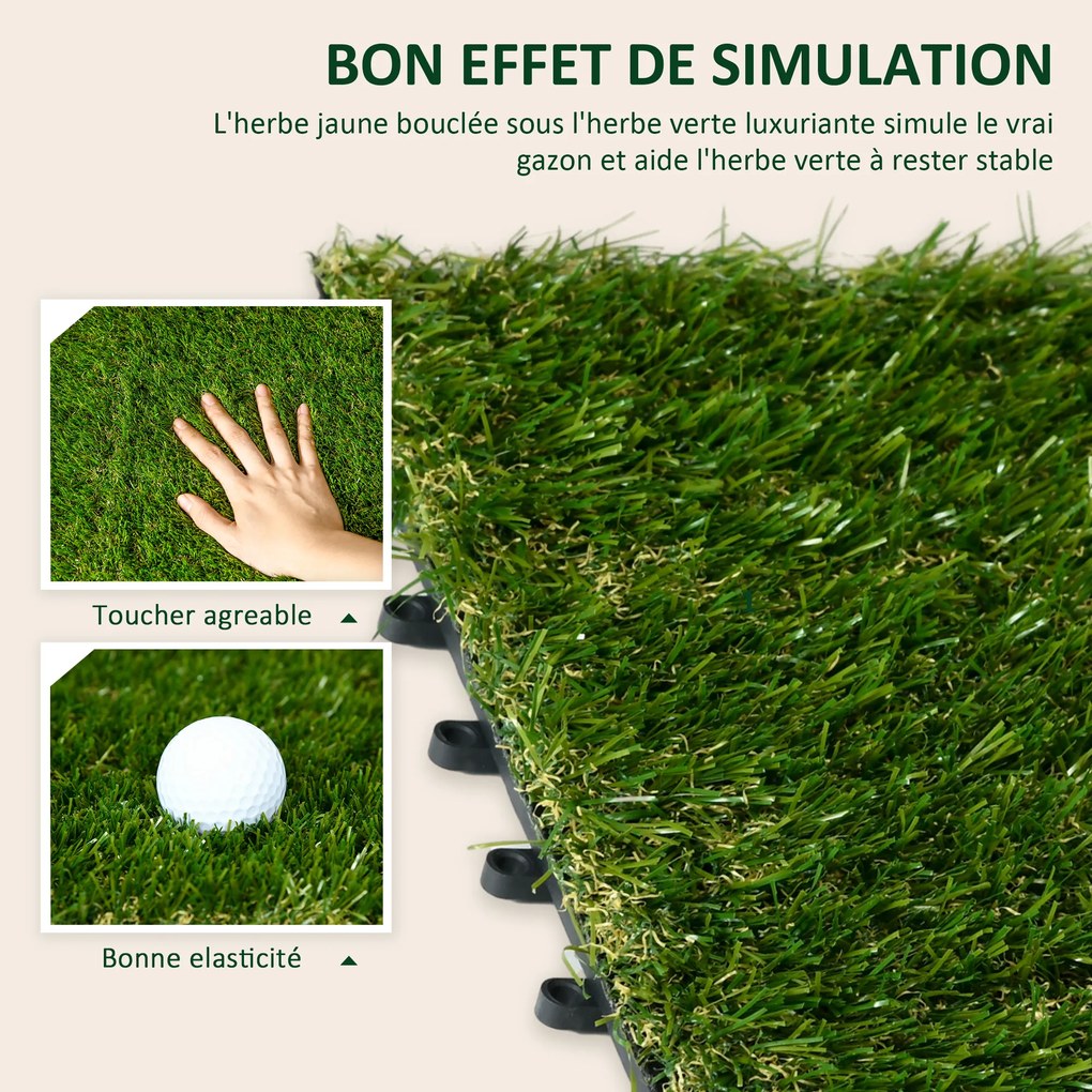 Conjunto de 10 placas quadradas de 30 x 30 cm Relva sintética artificial espessura «Conforto» de 3,5 cm, encaixáveis, verde