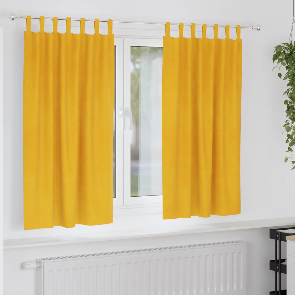 Cortinas Blackout vidaXL com Laços de Pendurar 2 pcs Amarelo Mostarda Veludo