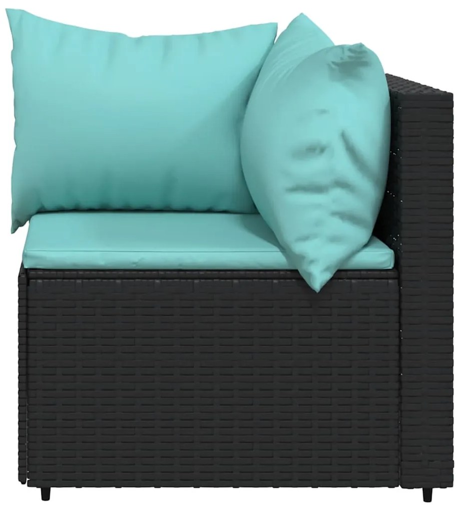 Sofás de canto p/ jardim c/ almofadões 2 pcs vime PE preto