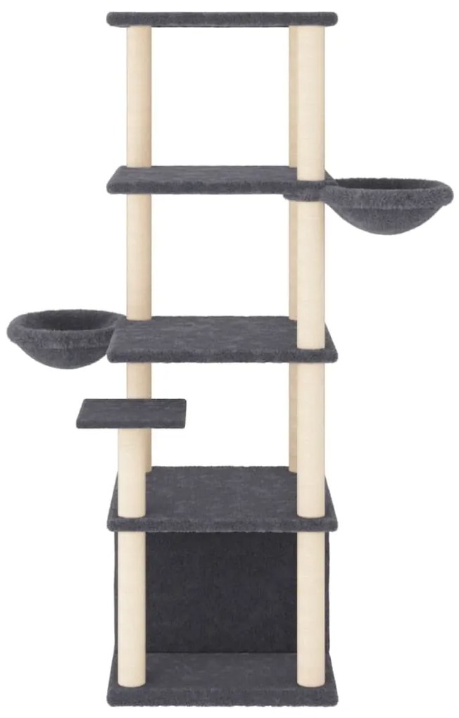 Árvore p/ gatos c/ postes arranhadores sisal 147cm cinza-escuro