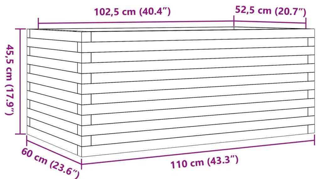 Vaso/floreira de jardim 110x60x45,5 pinho maciço castanho mel