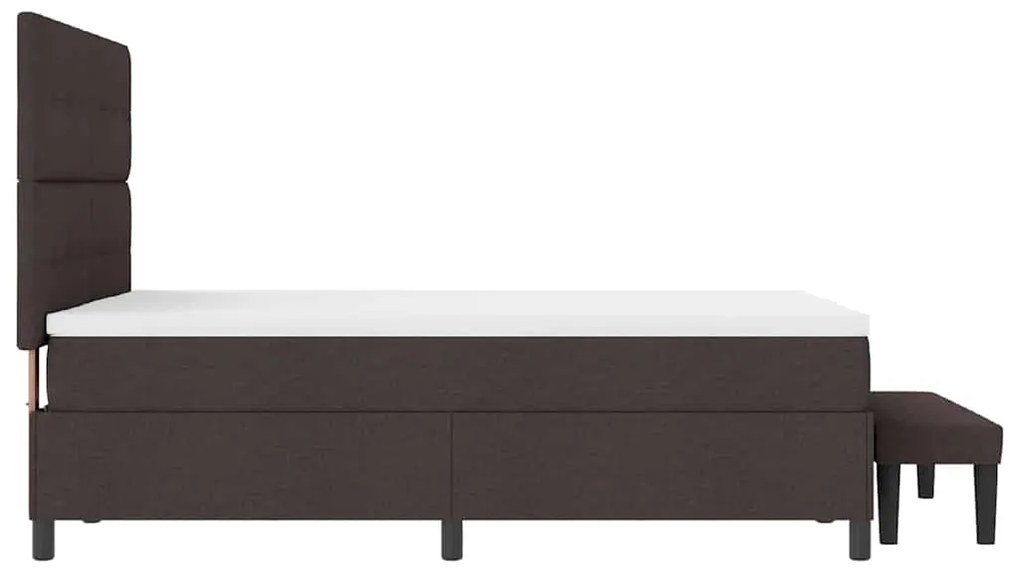 Cama Box Spring com Colchão &amp; Banco Marrom Escuro 140x200 cm Tecido