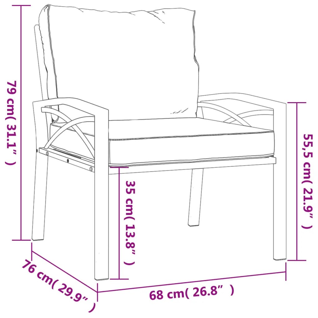 Cadeiras de jardim c/ almofadões cor areia 2 pcs 68x76x79cm aço