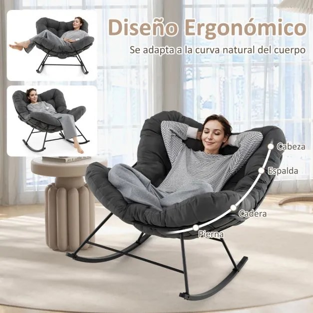 Cadeira de baloiço Jardim para interior e exterior com almofada com estrutura metálica Carga 205 kg Cinzento