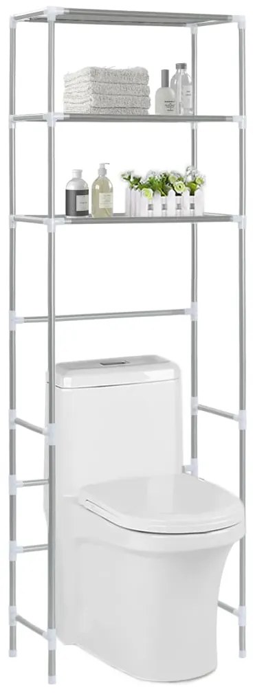 Estante de 3 prateleiras p/ casa de banho 53x28x169 cm prateado