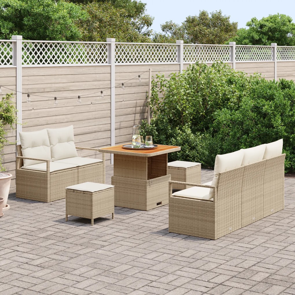 Conjunto de Sofá de Jardim vidaXL de 8 Peças com Almofadas Bege Vime P