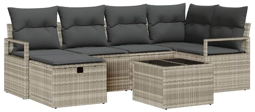 Conjunto de Sofá de Jardim de 7 Peças com Almofadas Cinza Claro em Rat