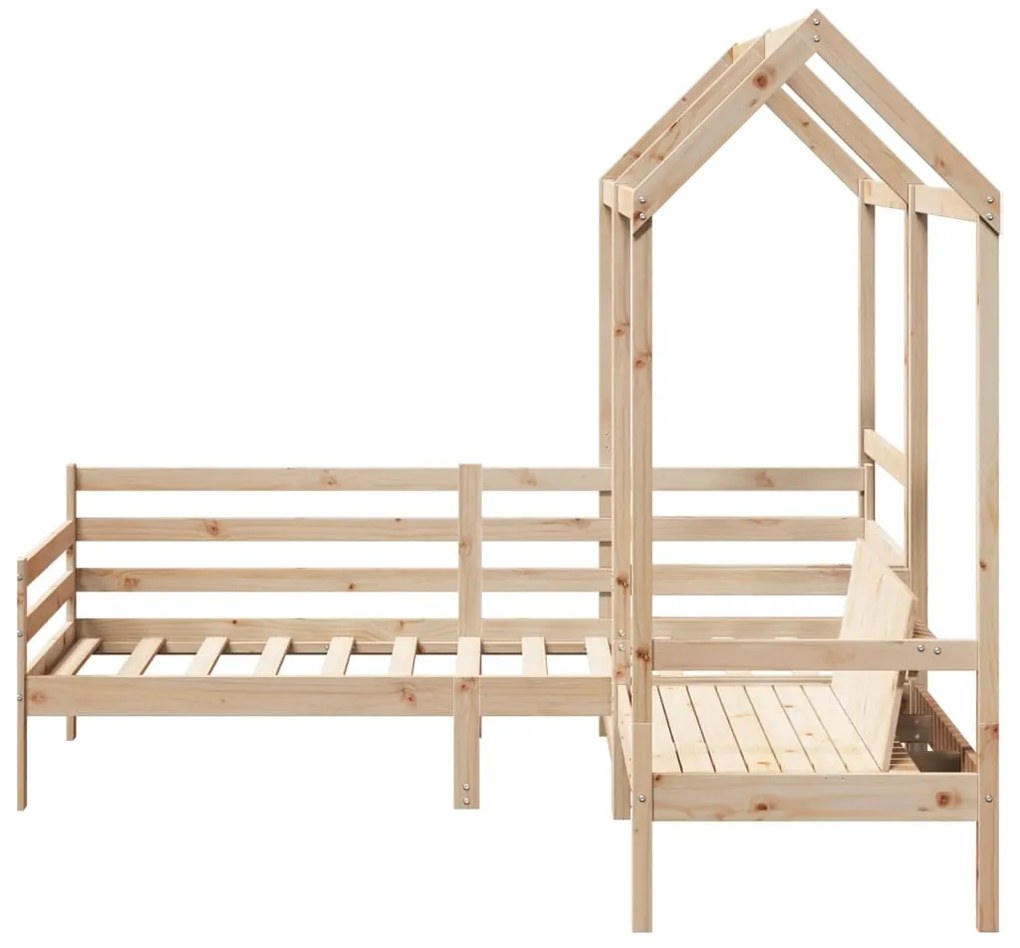 Conjunto de sofá-cama e banco c/ telhado 90x200 cm pinho maciço