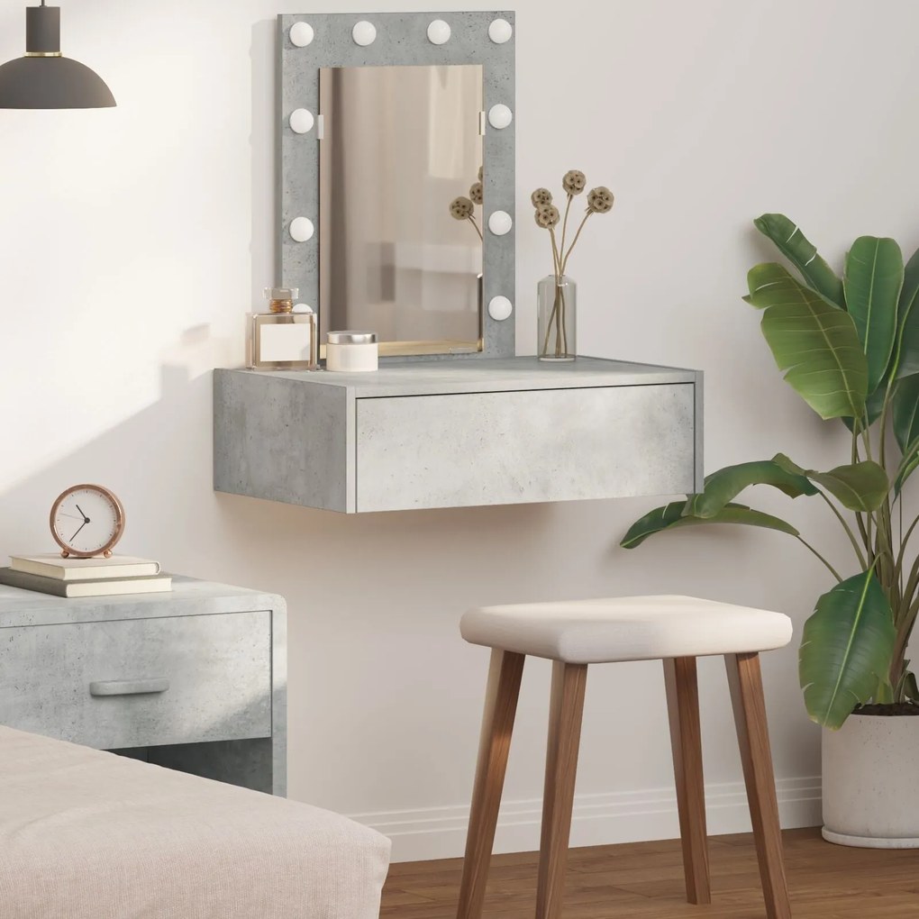 Mesa de Maquiagem Suspensa com Luzes LED Cinza Concreto