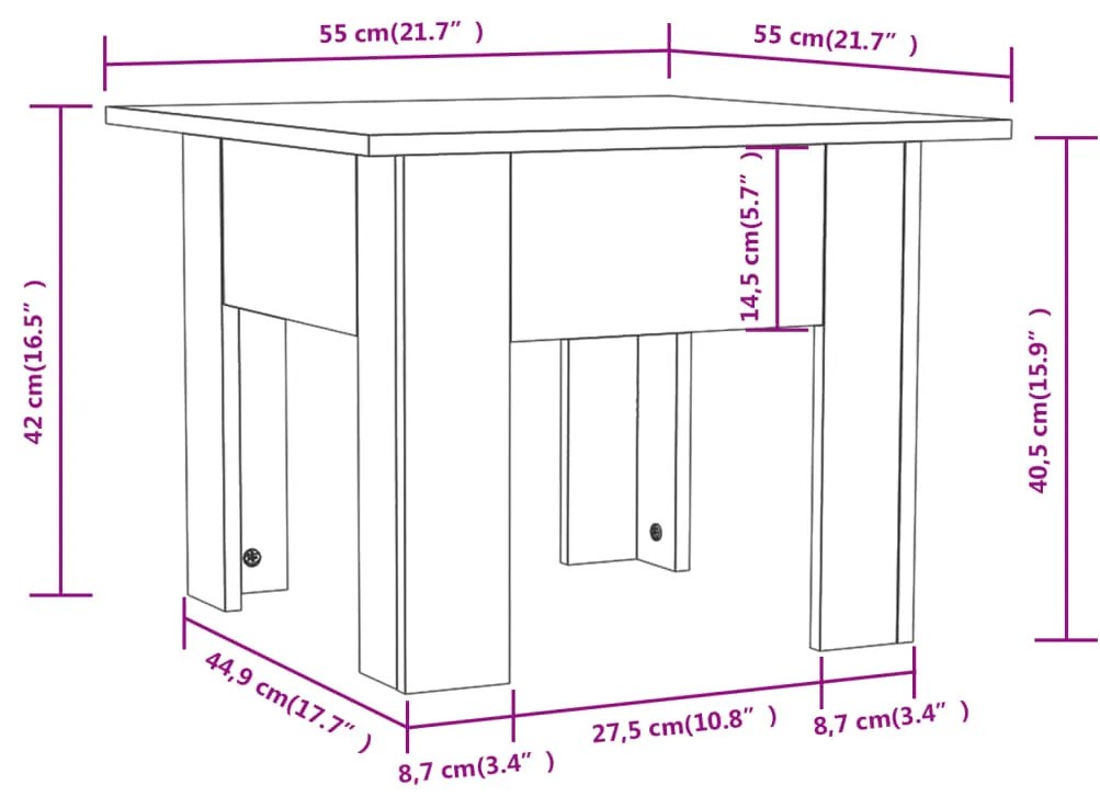 Mesa de centro 55x55x42cm derivados de madeira branco