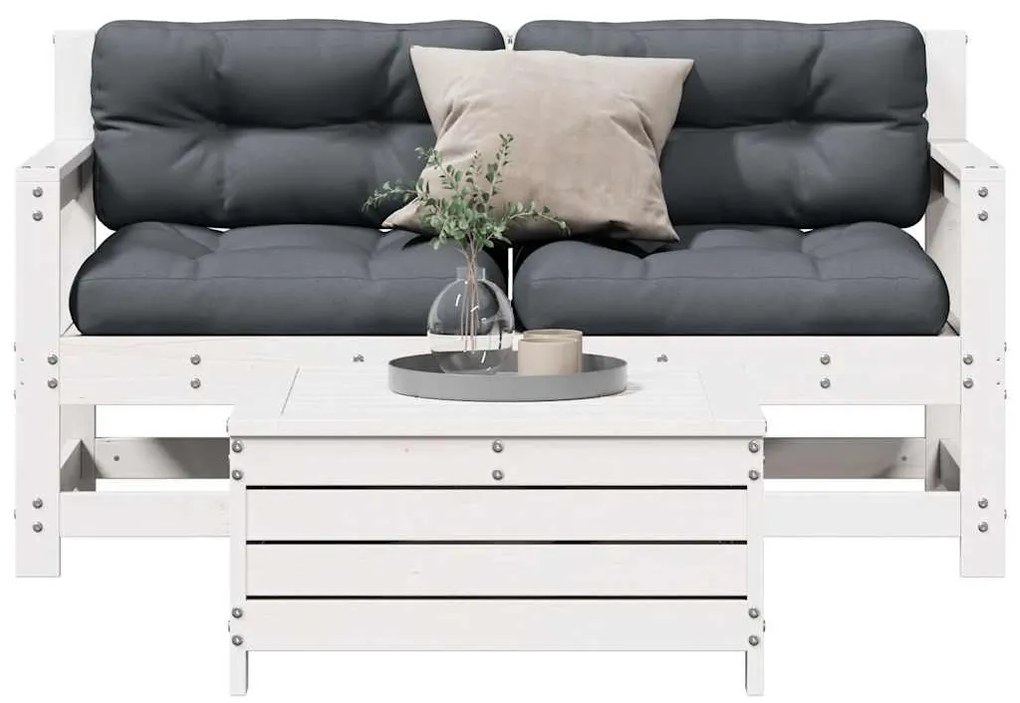 3 pcs conjunto lounge jardim c/ almofadões pinho maciço branco