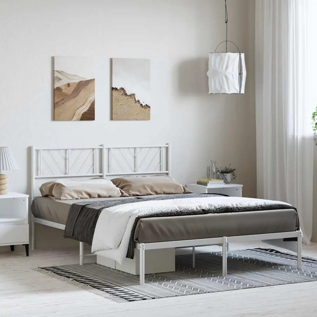 Estrutura de cama com cabeceira 135x190 cm metal branco