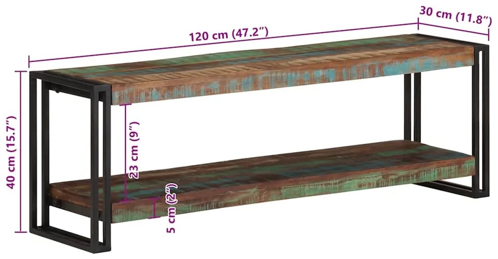 Móvel de TV 120x30x40 cm madeira recuperada maciça