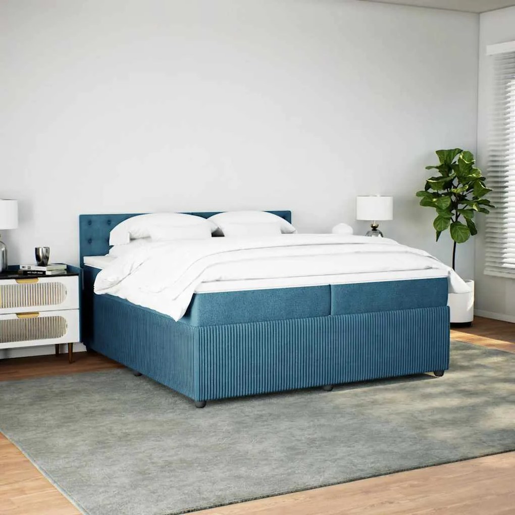 Cama com molas/colchão 200x200 cm veludo azul