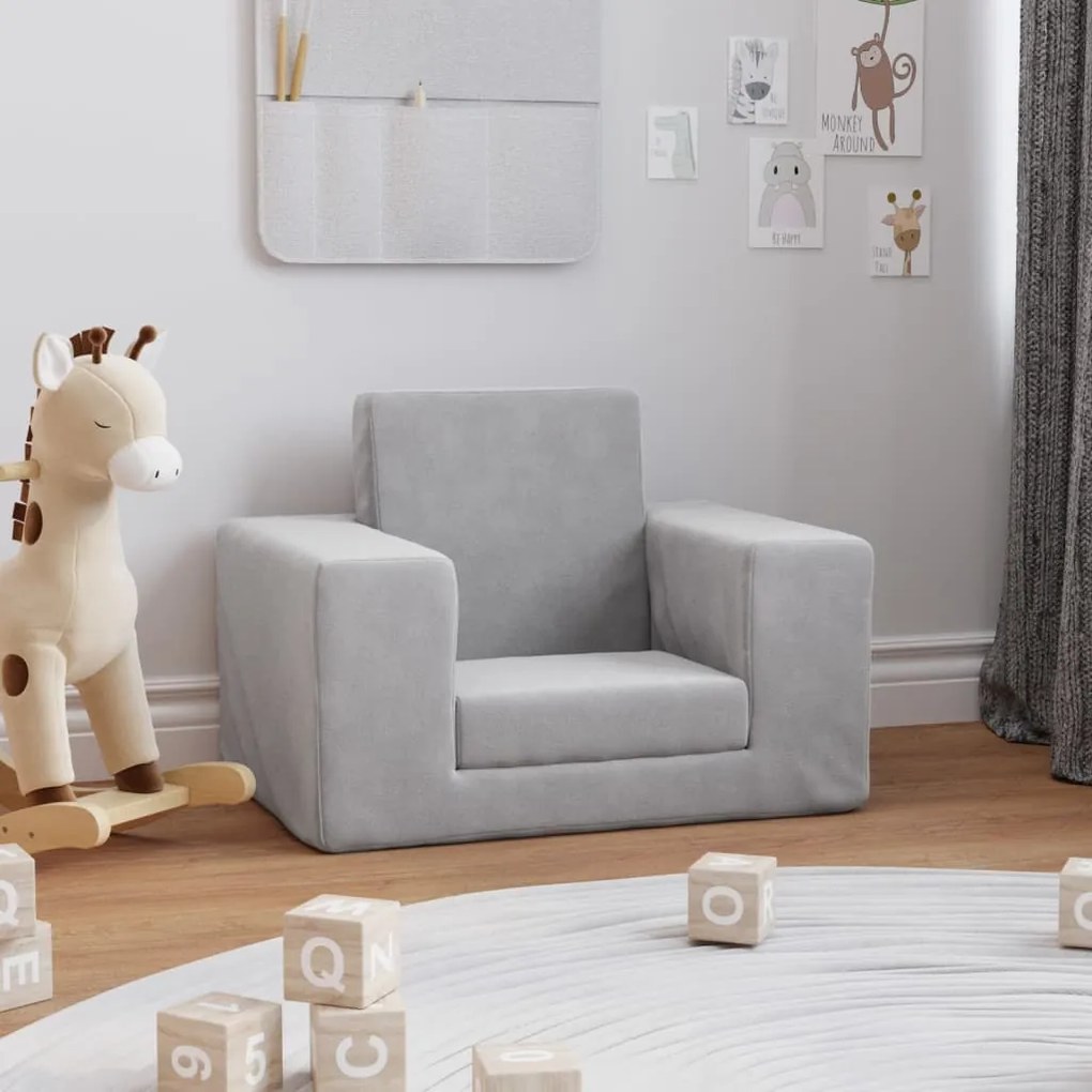 vidaXL Sofá-cama infantil pelúcia macia cinzento-claro