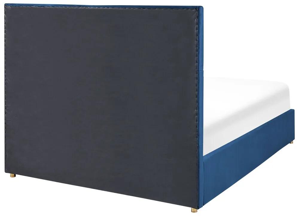 Cama de casal com arrumação em veludo azul marinho 140 x 200 cm VERNOYES   Beliani